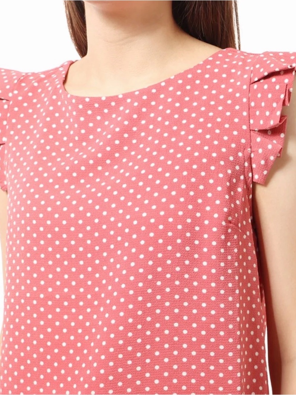 Monteau Pink Swiss dot Ruffle Sleeve Blouse shirt top size small
